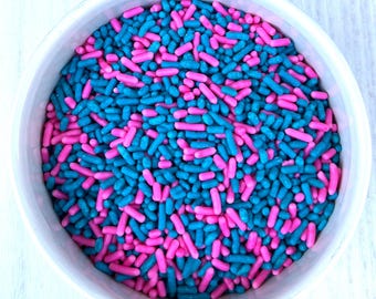 Mezcla para chispas de revelación de género de niño o niña. ¡Galletas comestibles en verde azulado y rosa brillante! Decoración de pasteles, cupcakes, cake pops, dulces, fiestas, repostería, 85 g