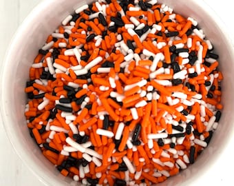 ¡Mezcla de Chispas Mágicas de Halloween! ¡Naranja brillante, negro y blanco! Ideal para la temporada - Delicias para Hornear Cumpleaños de los Orioles, 85 g
