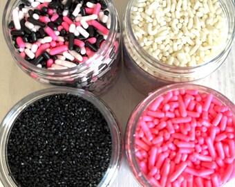¡Mezcla de chispas para Noche de Chicas! ¡Mezcla de chispas rosa, blanca y multiusos con azúcar granulada negra! Adorno para cupcakes de despedida de soltera.