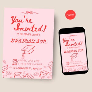 Hand Drawn Graduation Party Invitation Template | Graduation Announcement Invite | High School / College Grad | 100% Color Editable | Canva