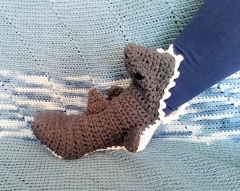 Crochet Womens or Mens Shark Slipper Socks, Slippers, Shark Slippers, Socks, Shark Socks, Footwear