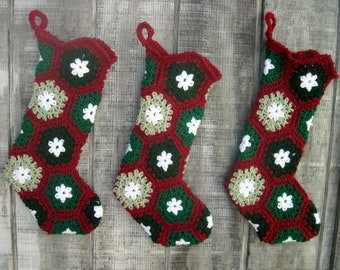 Crocheted Granny Square Christmas Stocking