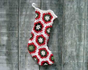 Crocheted Granny-Square Christmas Stocking