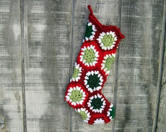 Crocheted Granny Square Christmas Stocking