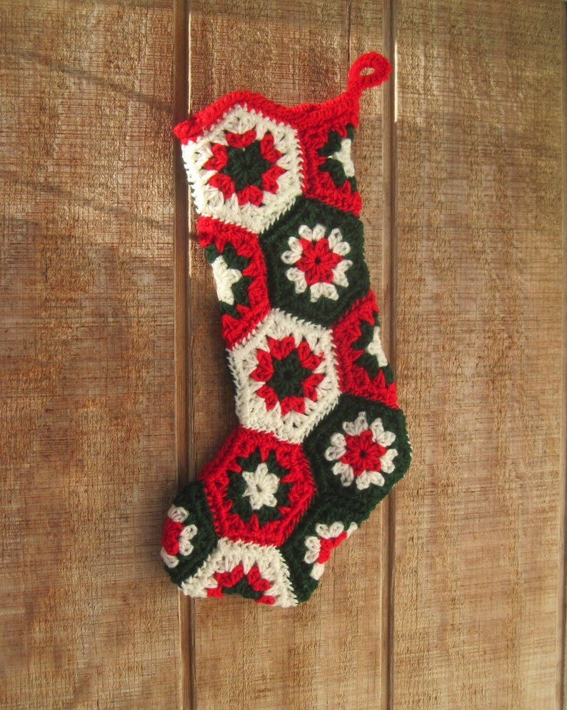 Crocheted Granny Square Christmas Stocking