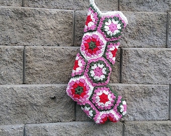 Crocheted Granny Square Christmas Stocking