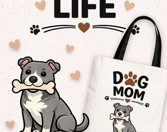Pitbull Customizable Dog Mom Gift Tote Bag