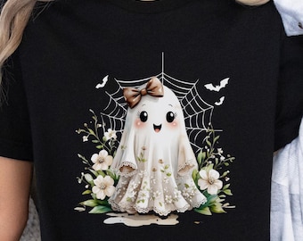 Pastel Halloween Ghost Tee: Spooky Floral Kawaii Shirt