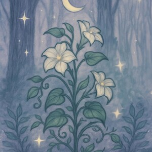 Mystical Moonlit Flowers – Enchanted Forest Botanical Print