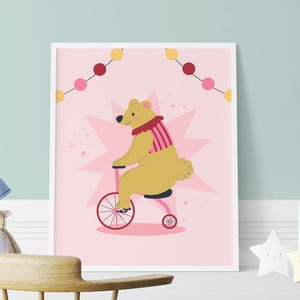 Whimsical Circus Bear Art Print, Nursery Wall Decor, Kids Room Printable Art
