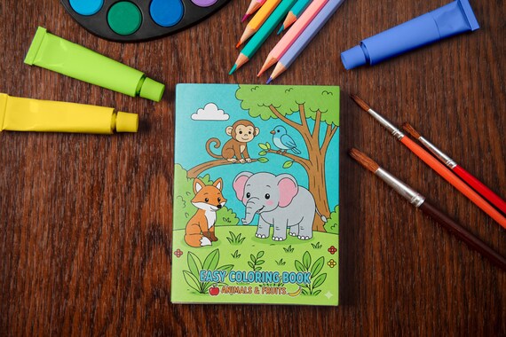 Kids' Animals and Fruits Coloring Book, Printable Coloring Pages, Easy and Simple PDF Book for Toddlers and Preschoolers