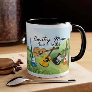 Country Music Accent Mug, Guitar and Hills Coffee Cup, Gift for Music Lovers, Kitchen Decor, Musician Gift, Unique Tea Mug