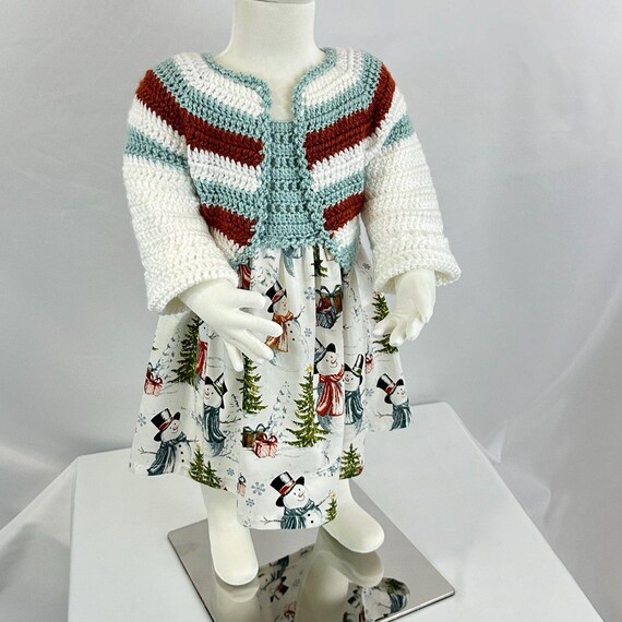 Hand-knitted Christmas Baby Dress, Snowman Print Cotton Skirt,6-12 Month - Etsy Hand-knitted Christmas Baby Dress, Snowman Print Cotton Skirt,6-12 Month - Etsy