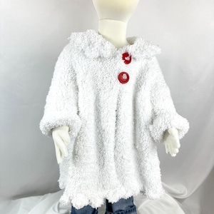 Handmade Knit Toddler Cardigan: Soft White Sweater with Red Button