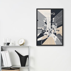 Tokio Abstrakte Kartenkunst – Geometrisches Stadtposter in neutralen Tönen, Minimalistischer Digitaler Download