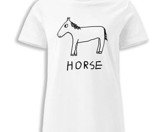 Camiseta ajustada para mujer con estampado de caballos, diseño minimalista dibujado a mano, regalo ideal para amantes de los caballos.
