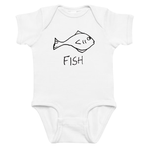Fish Baby Onesie, Hand-Drawn Fish Design, Infant Cotton Bodysuit for Aquatic Families, Baby Shower Gift, Machine Washable, Made to Order