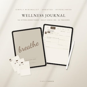 Diario de bienestar digital / Diario de autocuidado GoodNotes con pestañas / Registro de estado de ánimo sin fecha, registro de hábitos, gratitud / PDF para iPad y Android
