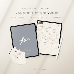 ADHD Digital Planner 2026 2027 | GoodNotes Planner with Tabs | Dated Daily Weekly Monthly, 4 Daily Styles | Neurodivergent iPad Android