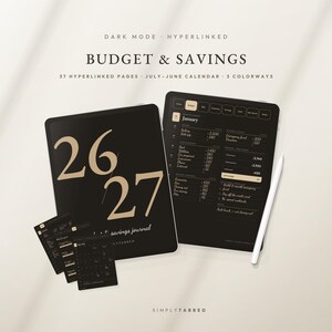Dark Mode Budget Planner Digital | Black Finance Journal & Savings Tracker | Undated + 2026 2027 Calendar, Debt Payoff | GoodNotes iPad