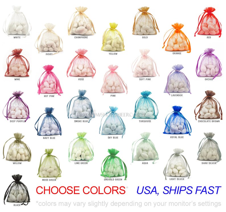 For Wedding Favors Drawstring Jewelry Pouch- Choose Your Color Combo 3 x 4 Inch Sheer Fabric Favor Bags 450 Organza Bags