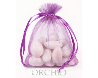 10 Orchid Organza Bags, 5 x 8 Inch Sheer Fabric Gift and Favor Bags