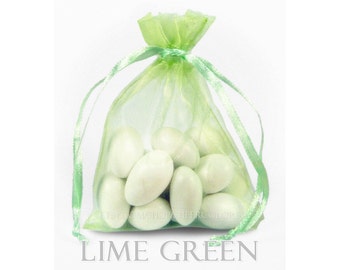 100 Lime Green Organza Bags, 3 x 4 Inch Sheer Fabric Favor Bags, For Wedding Favors, Jewelry Pouches