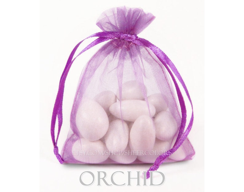 30 Orchid Purple Organza Bags, 3 x 4 Inch Sheer Fabric Favor Bags image 1