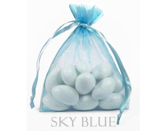 10 Light Sky Blue  Organza Bags, 6 x 9 Inch Sheer Fabric Favor and Gift Bags