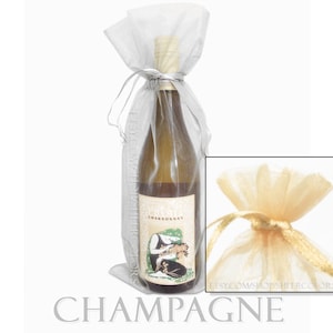 Set of 10 Champagne Organza Wine Bottle Bags, 6.5 x 15 Inches