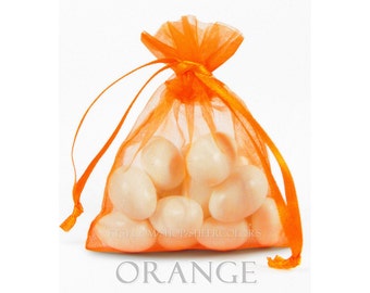 100 Bright Orange Organza Bags, 3 x 4 Inch Sheer Fabric Favor Bags, For Wedding Favors, Jewelry Pouches