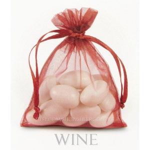 10  Wine Organza Bags, 6 x 9 Inch Sheer Fabric Favor Bags, Burgundy Gift Bags