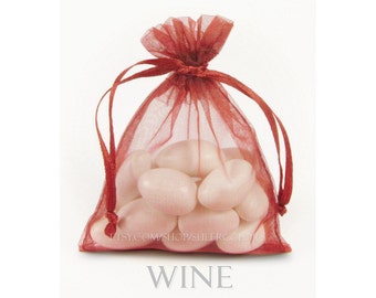 10  Wine Organza Bags, 6 x 9 Inch Sheer Fabric Favor Bags, Burgundy Gift Bags