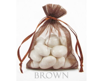 30 Chocolate Brown Organza Bags, 4 x 6 Inch Sheer Fabric Favor Bags, For Wedding Favors, Jewelry Pouches