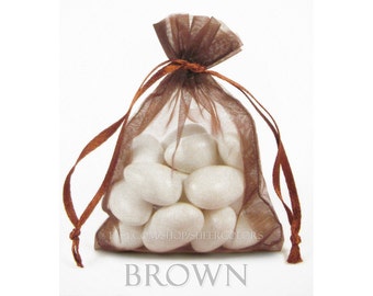 30 Brown Organza Bags, 5 x 8 Inch Sheer Fabric Favor Bags