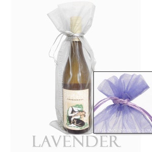 Set of 10 Lavender Organza Wine Bottle Bags, 6.5 x 15 Inches