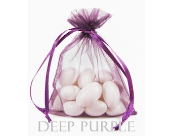 30 Deep Purple Organza Bags, 6 x 9 Inch Sheer Fabric Large Favor Bags and Gift Bags