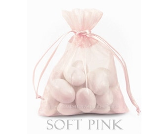 10 Soft Pink Organza Bags, 5 x 8 Inch Sheer Fabric Favor Bags