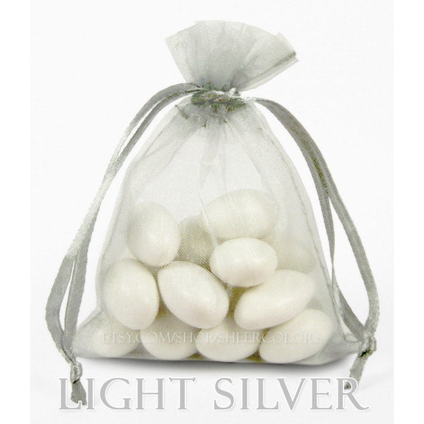 30 Light Silver Organza Bags, 6 x 9 Inch Sheer Fabric Favor Bags