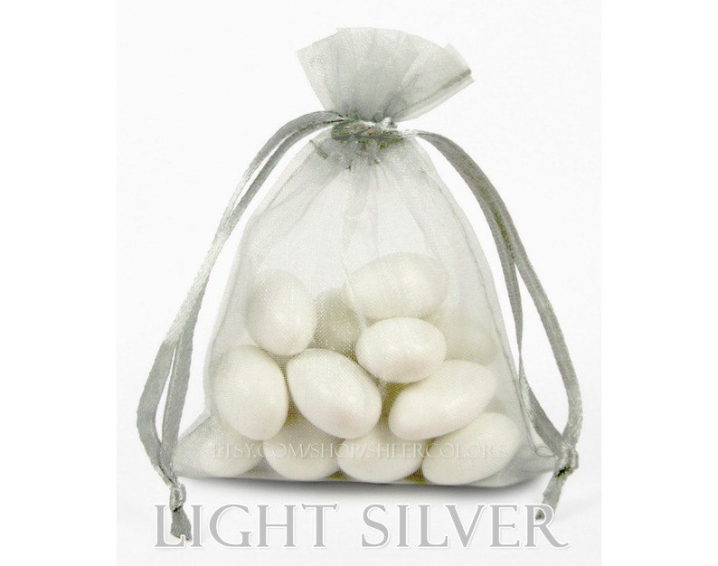Favor Bags with Drawstrings 4 x 6 Inches 150 Light Silver Grey Organza Bags