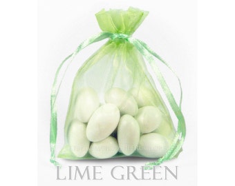 30 Lime Green Organza Bags, 3 x 4 Inch Sheer Fabric Favor Bags, For Wedding Favors, Jewelry Pouches