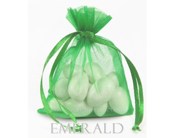 30 Emerald Green Organza Bags, 3 x 4 Inch Sheer Fabric Favor Bags, For Wedding Favors, Jewelry Pouches