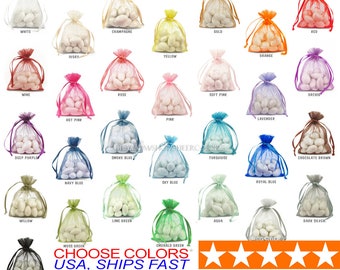 30 Organza Bags, 3 x 4 Inch Sheer Fabric Favor Bags,  For Wedding Favors, Drawstring Jewelry Pouch- Pick Your Colors