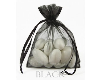 30 Black Organza Bags, 5 x 8 Inch Sheer Fabric Black Favor Bags