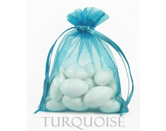 10 Turquoise  Blue Organza Bags, 8 x 12 Inch Sheer Fabric Favor and Gift Bags