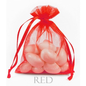 100 Red Organza Bags, 3 x 4 Inch Sheer Fabric Favor Bags, For Wedding Favors, Jewelry Pouches image 1