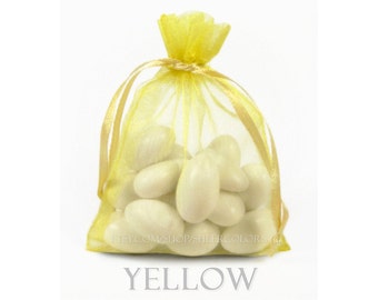 10 Yellow Organza Bags, 6 x 9 Inch Sheer Fabric Favor and Gift Bags