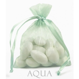 10 Aqua Blue-Green Organza Bags, 5 x 8 Inch Sheer Fabric Favor Bags image 1