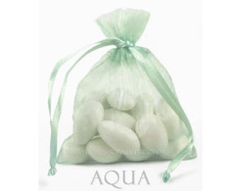 10 Aqua Blue-Green Organza Bags, 5 x 8 Inch Sheer Fabric Favor Bags