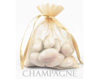 10 Champagne Organza Bags, 8 x 12 Inch Sheer Fabric,  Light Gold Favor Bags